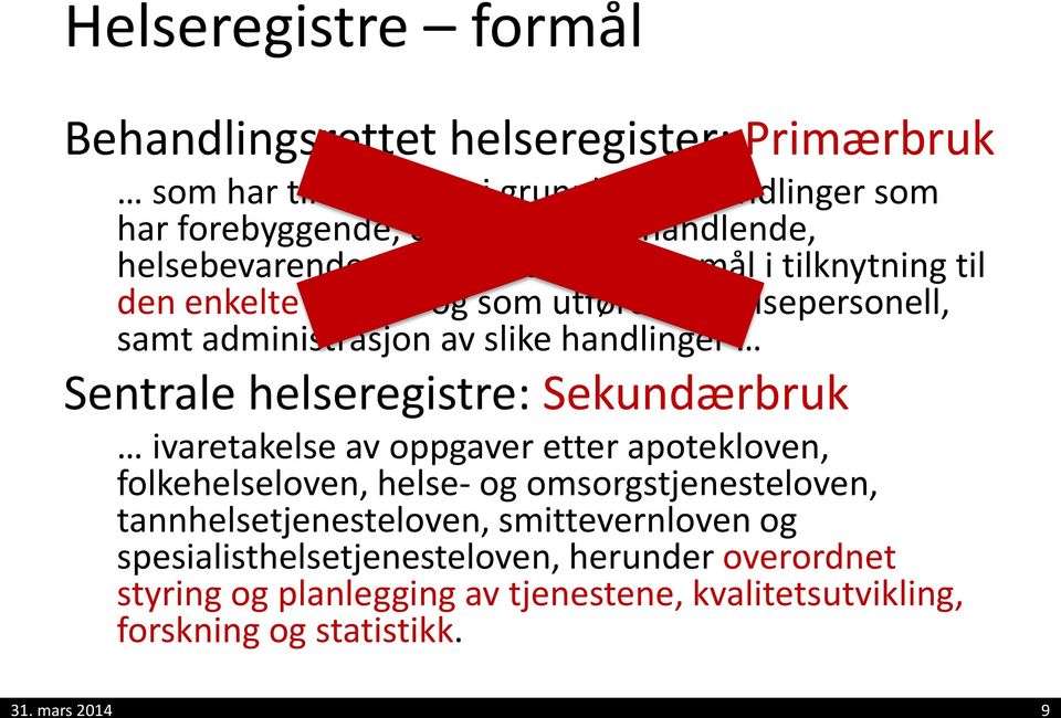 handlinger Sentrale helseregistre: Sekundærbruk ivaretakelse av oppgaver etter apotekloven, folkehelseloven, helse- og omsorgstjenesteloven,