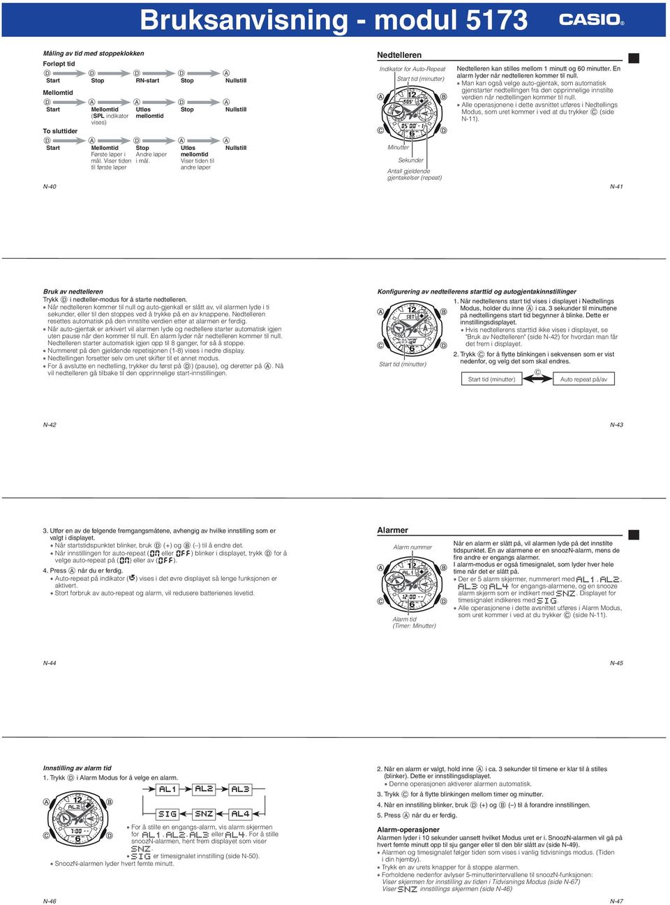 til første løper Utløs mellomtid Viser tiden til andre løper Nullstill Nedtelleren Indikator for Auto-Repeat Start tid (minutter) Minutter Sekunder Antall gjeldende gjentakelser (repeat) Nedtelleren