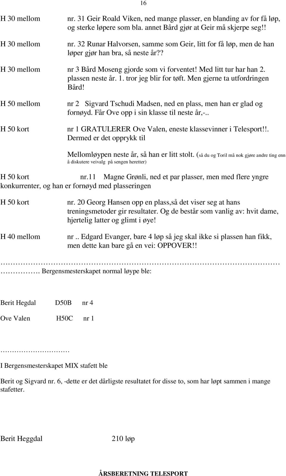 H 50 mellom H 50 kort nr 2 Sigvard Tschudi Madsen, ned en plass, men han er glad og fornøyd. Får Ove opp i sin klasse til neste år,-.. nr 1 GRATULERER Ove Valen, eneste klassevinner i Telesport!