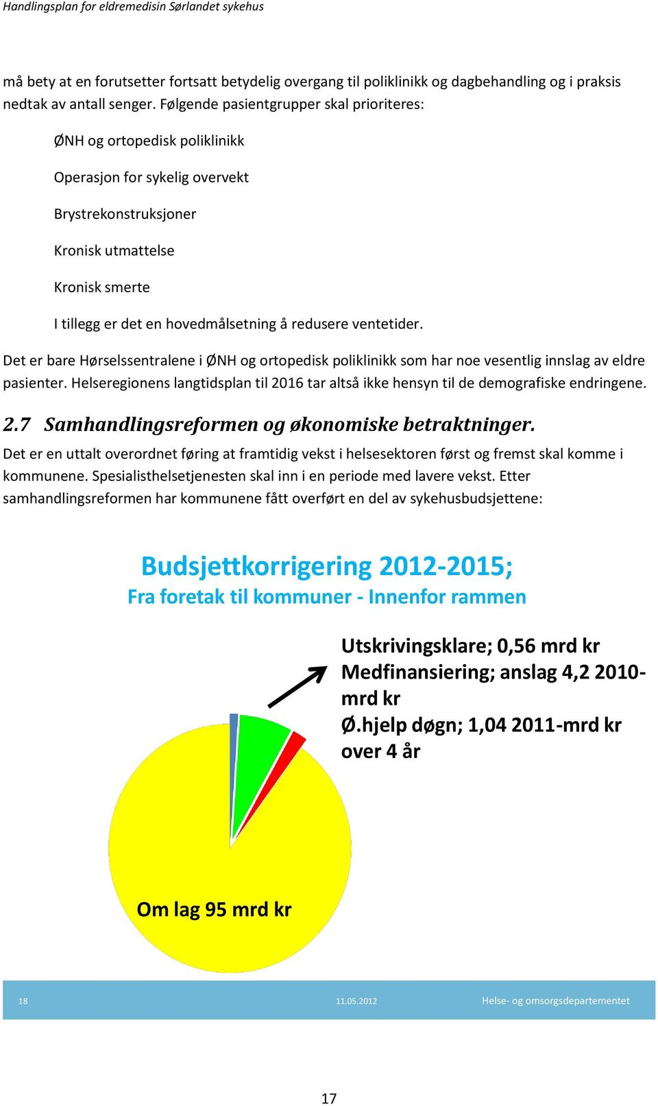 redusere ventetider. Det er bare Hørselssentralene i ØNH og ortopedisk poliklinikk som har noe vesentlig innslag av eldre pasienter.