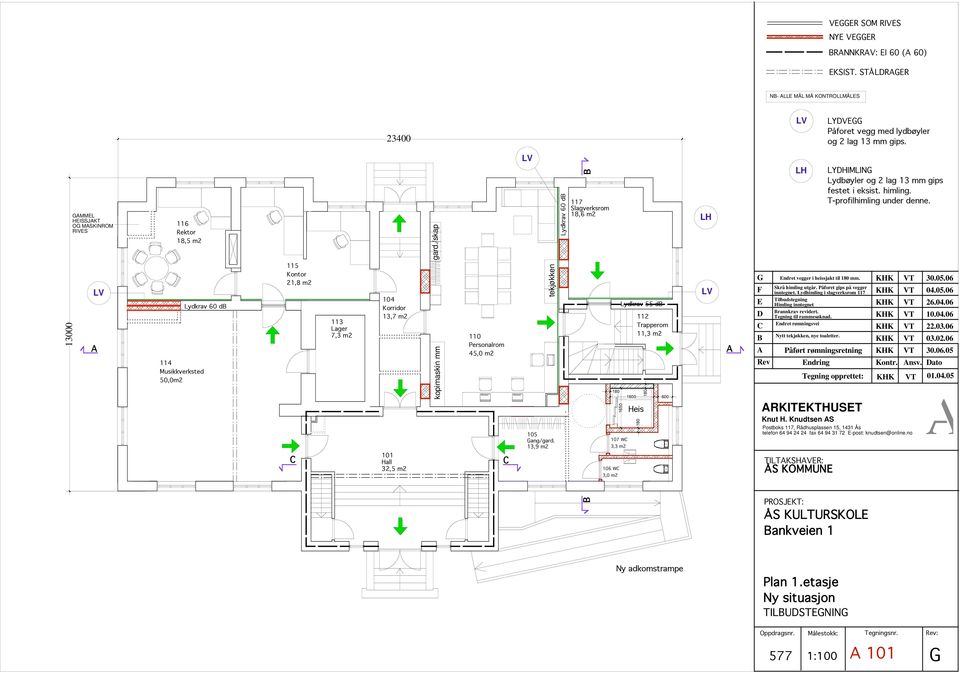 Hall 32,5 m2 gard./skap kopimaskin mm 110 Personalrom 45,0 m2 tekjøkken 105 Gang/gard.