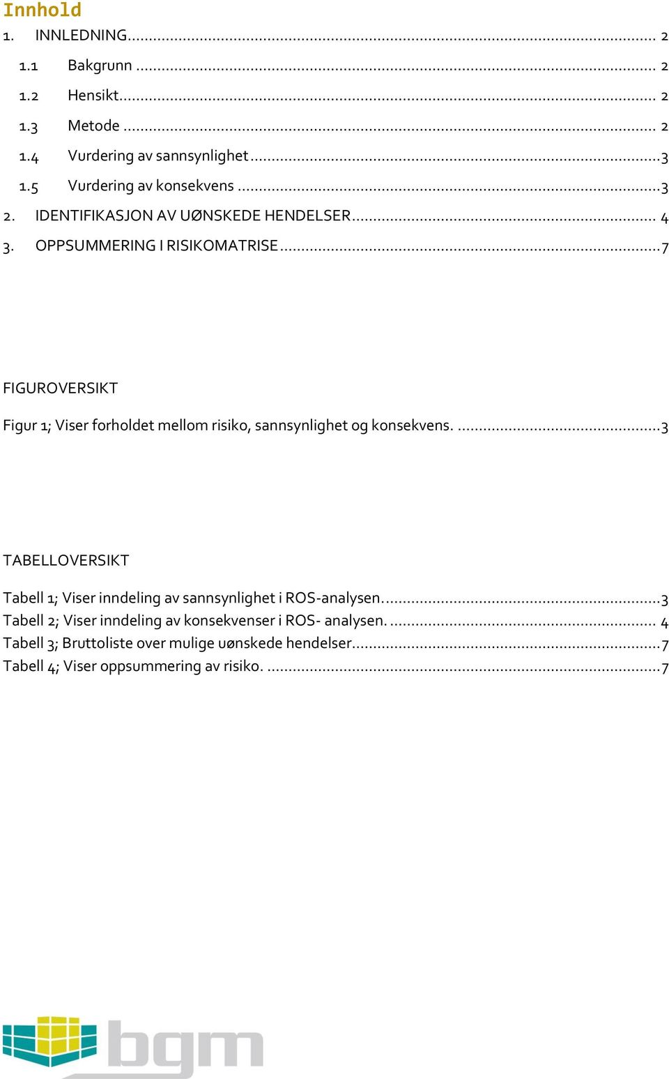 .. 7 FIGUROVERSIKT Figur 1; Viser forholdet mellom risiko, sannsynlighet og konsekvens.