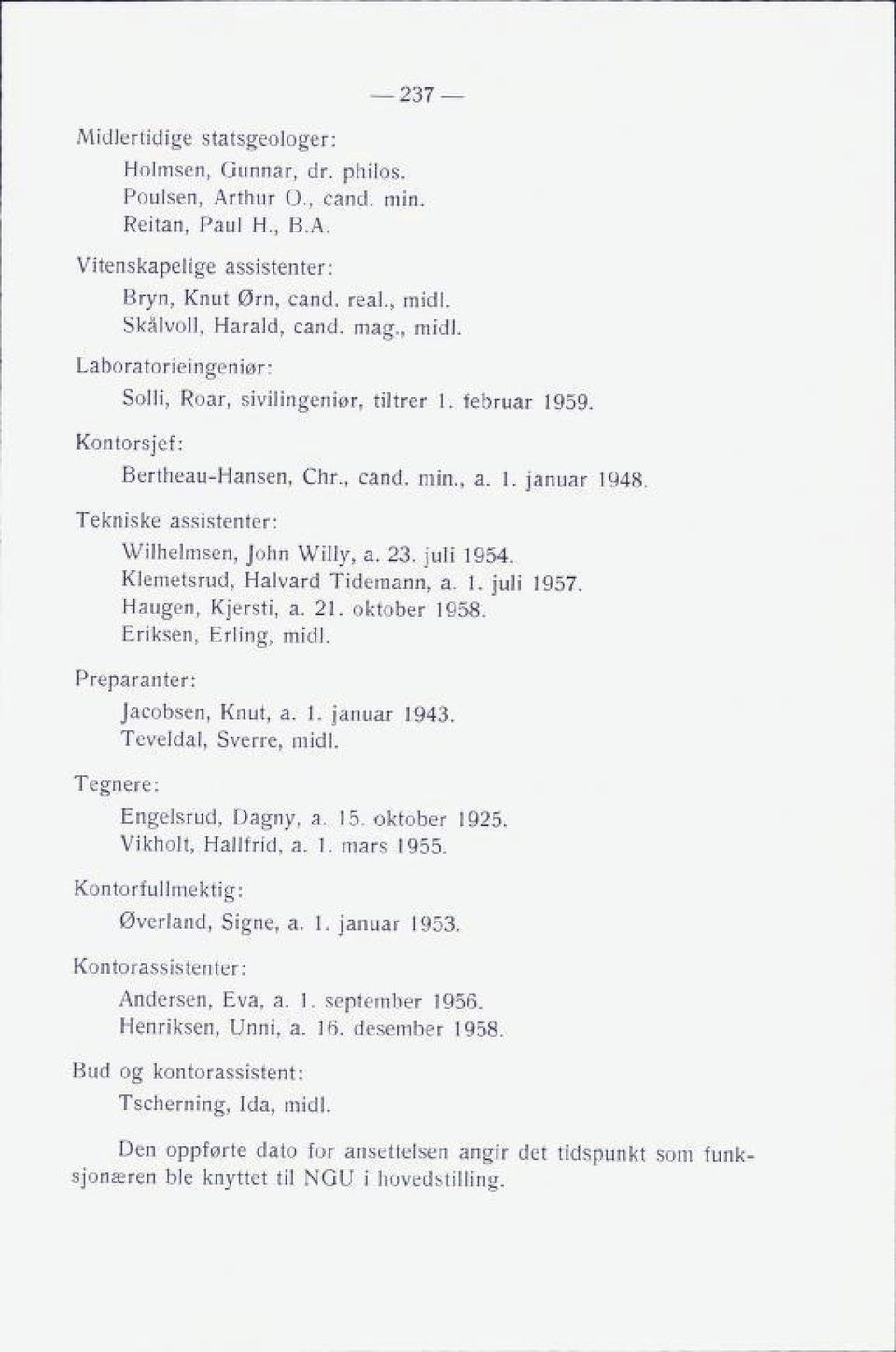 23. juli 1954 Klemetsrud, Halvard Tidemann, a. 1. juli 1957. Haugen, Kjersti, a. 21. oktober 1958. Eriksen, Erling, midl. Preparanter: Tegnere: Jacobsen, Knut, a. 1. januar 1943 Teveldal, Sverre, midl.