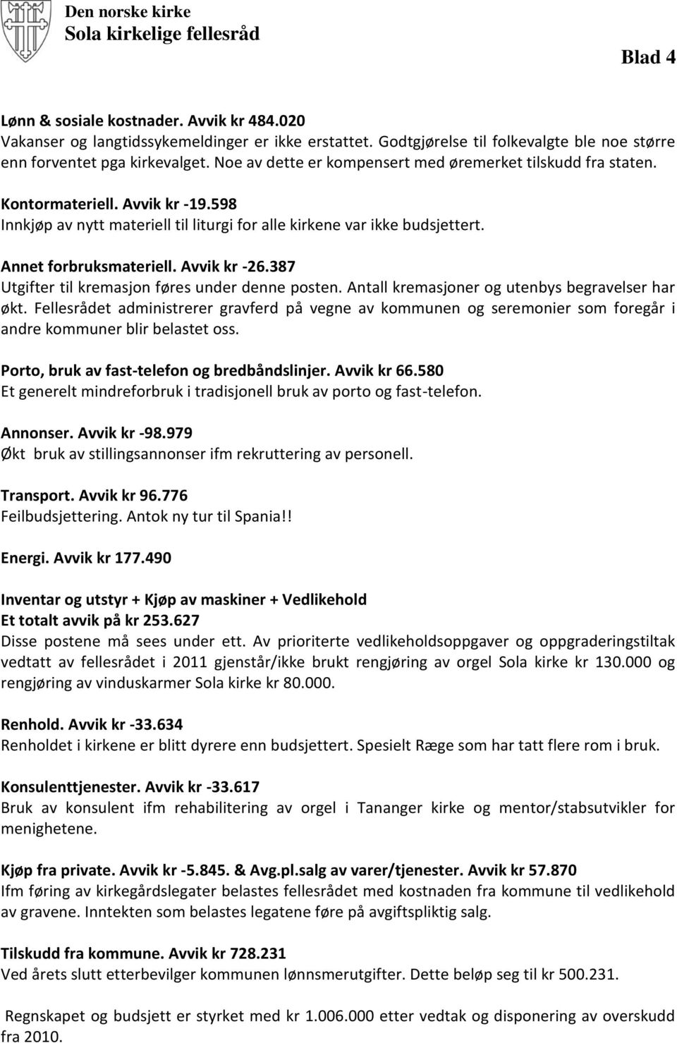 Avvik kr -26.387 Utgifter til kremasjon føres under denne posten. Antall kremasjoner og utenbys begravelser har økt.