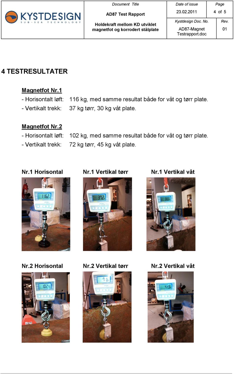 - Vertikalt trekk: 37 kg tørr, 30 kg våt plate. M agnetfot Nr.