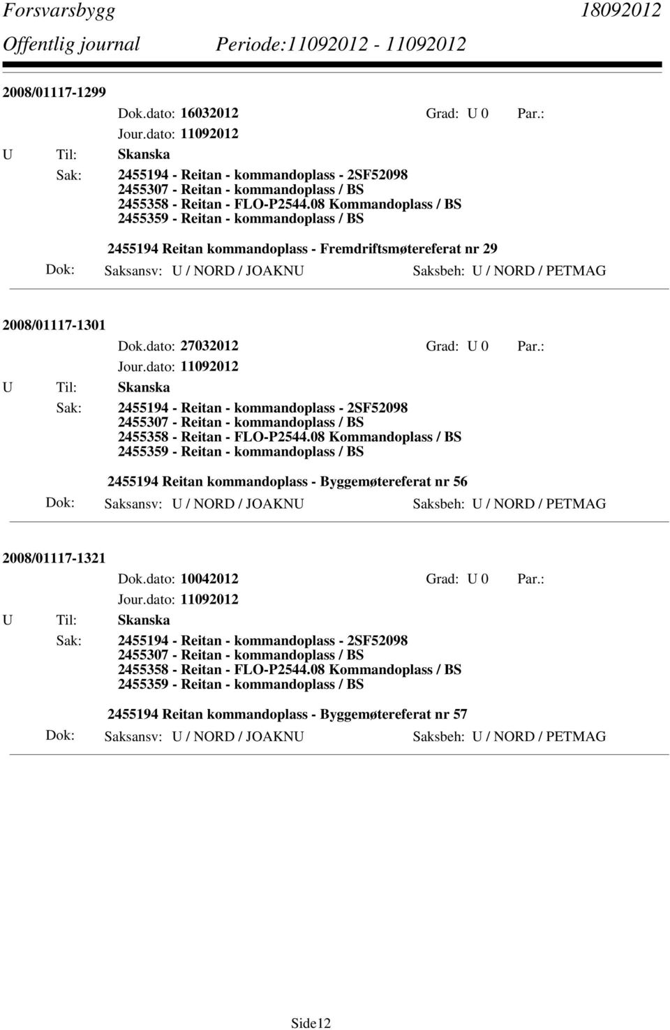 dato: 27032012 Grad: U 0 Par.: U Til: Skanska Sak: 2455194 - Reitan - kommandoplass - 2SF52098 2455307 - Reitan - kommandoplass / BS 2455358 - Reitan - FLO-P2544.