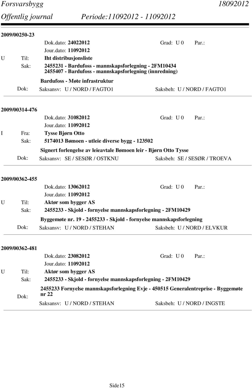 FAGTO1 Saksbeh: U / NORD / FAGTO1 2009/00314-476 Dok.dato: 31082012 Grad: U 0 Par.