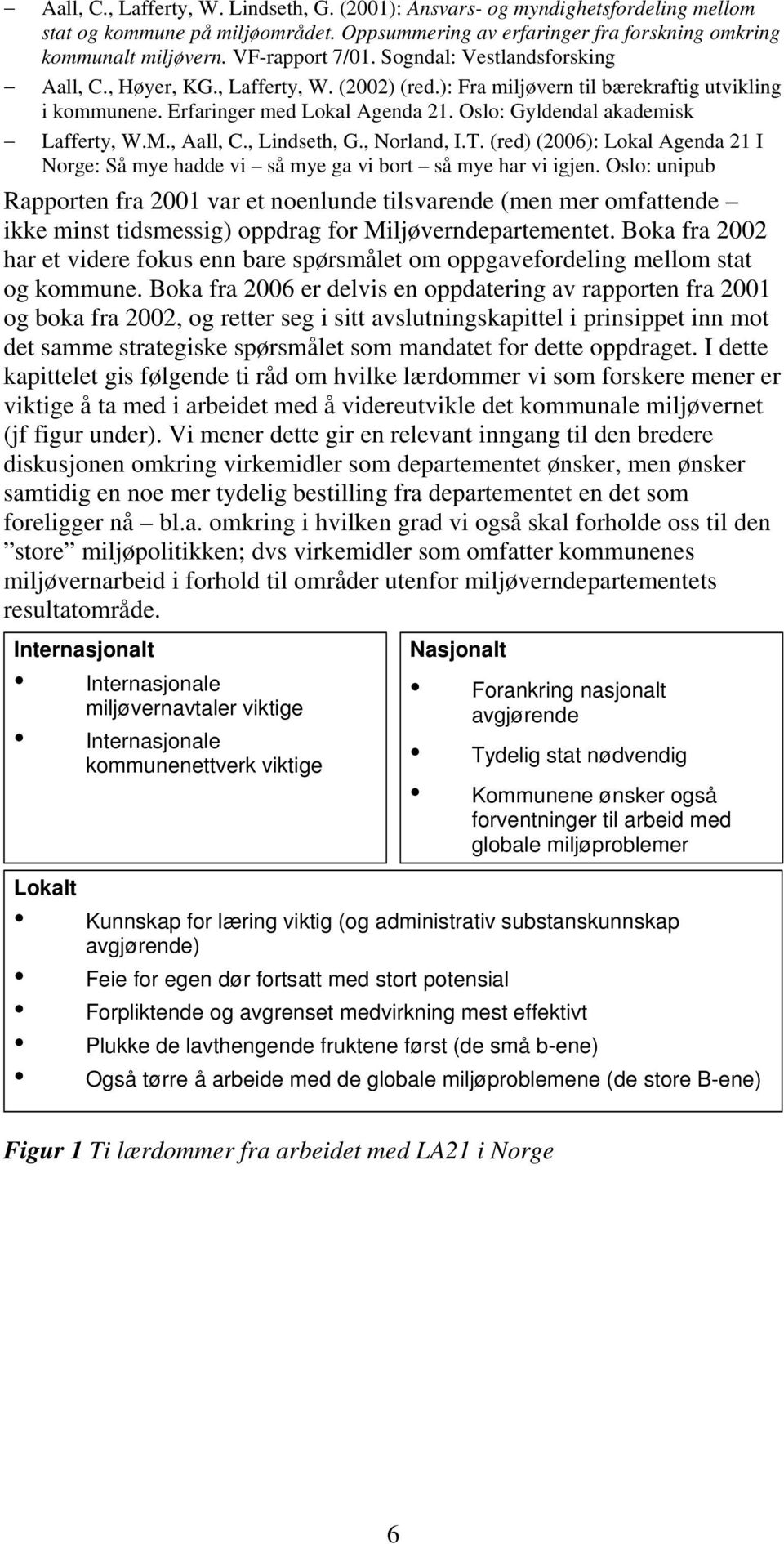 Oslo: Gyldendal akademisk Lafferty, W.M., Aall, C., Lindseth, G., Norland, I.T. (red) (2006): Lokal Agenda 21 I Norge: Så mye hadde vi så mye ga vi bort så mye har vi igjen.