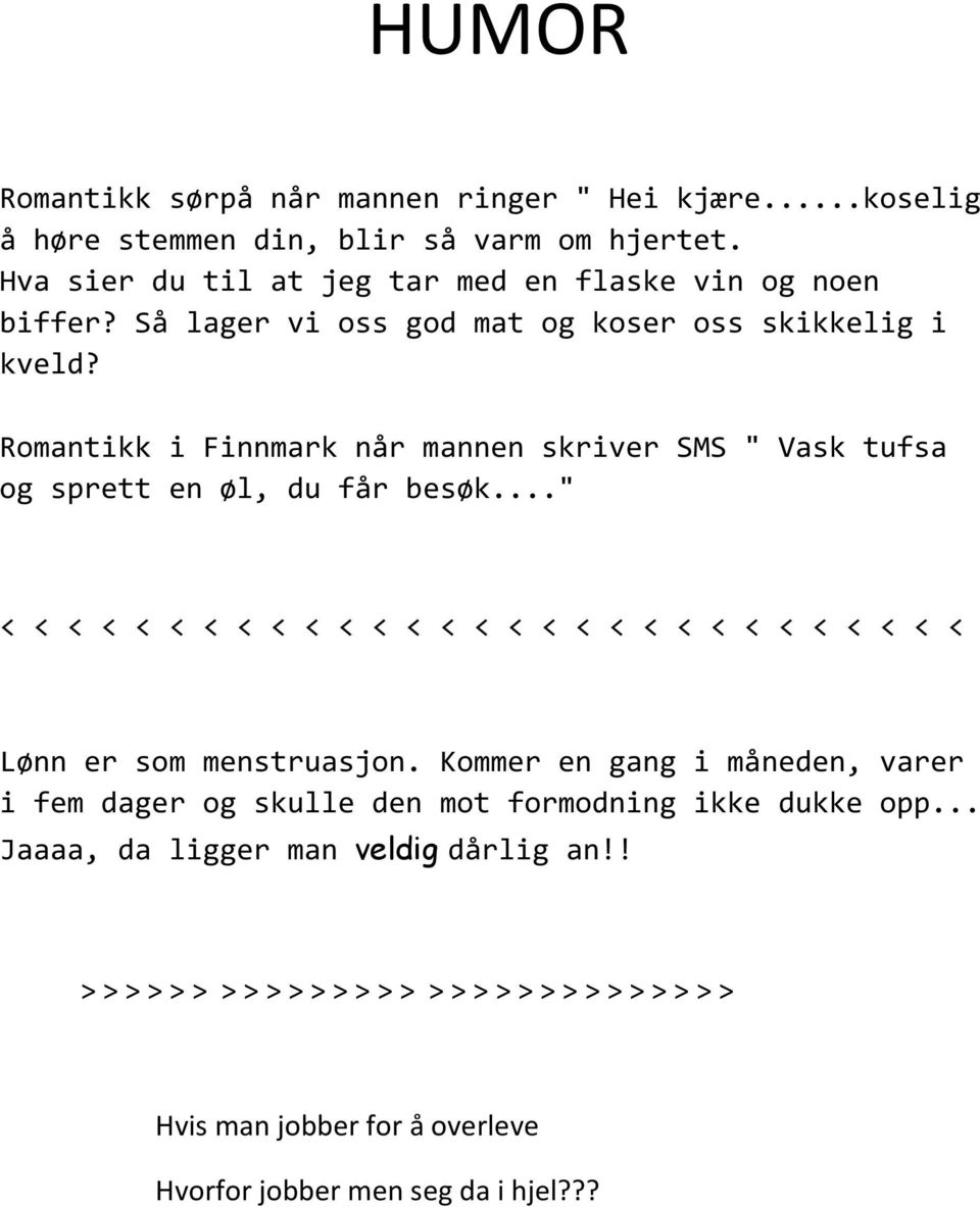 Romantikk i Finnmark når mannen skriver SMS " Vask tufsa og sprett en øl, du får besøk.