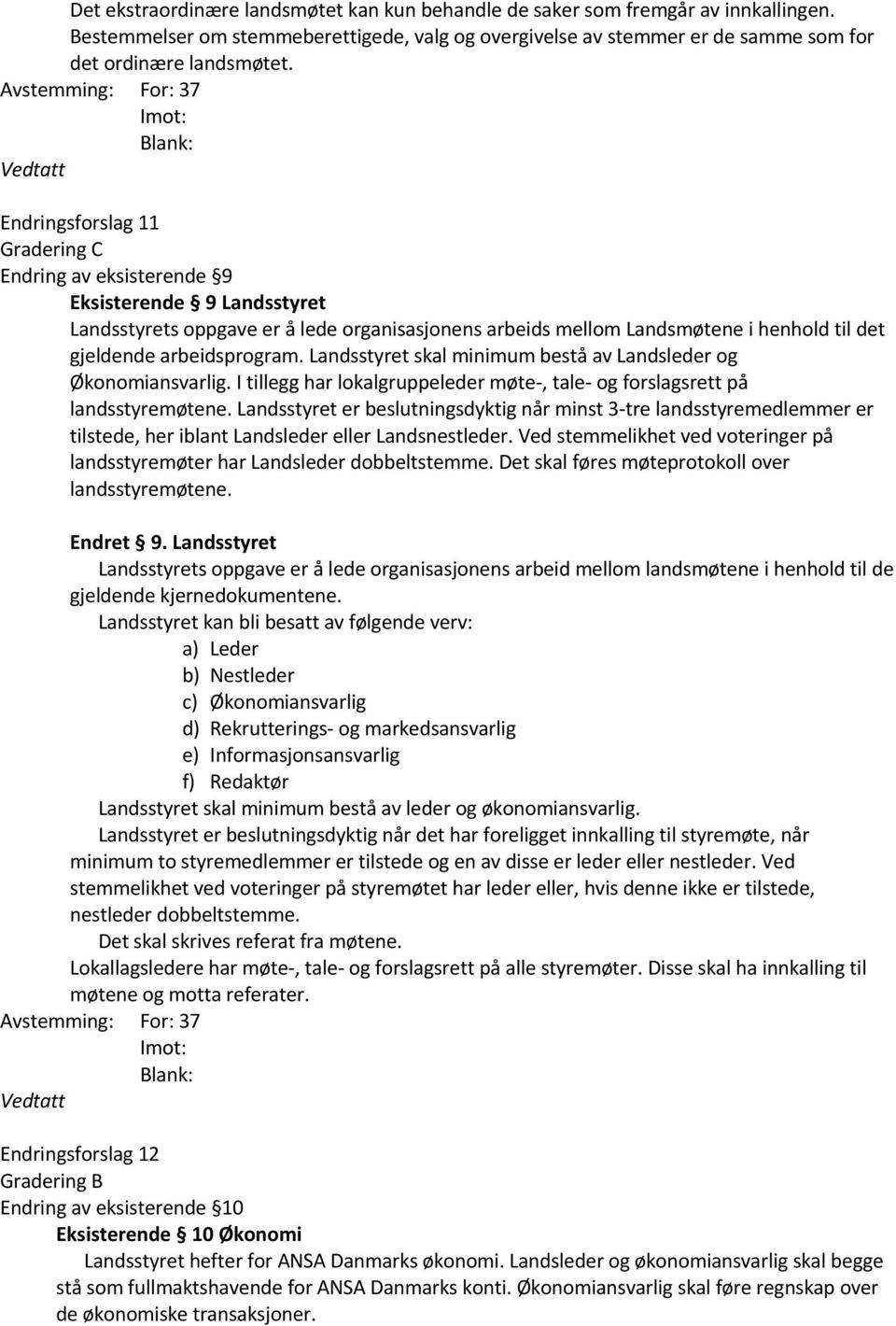 arbeidsprogram. Landsstyret skal minimum bestå av Landsleder og Økonomiansvarlig. I tillegg har lokalgruppeleder møte-, tale- og forslagsrett på landsstyremøtene.