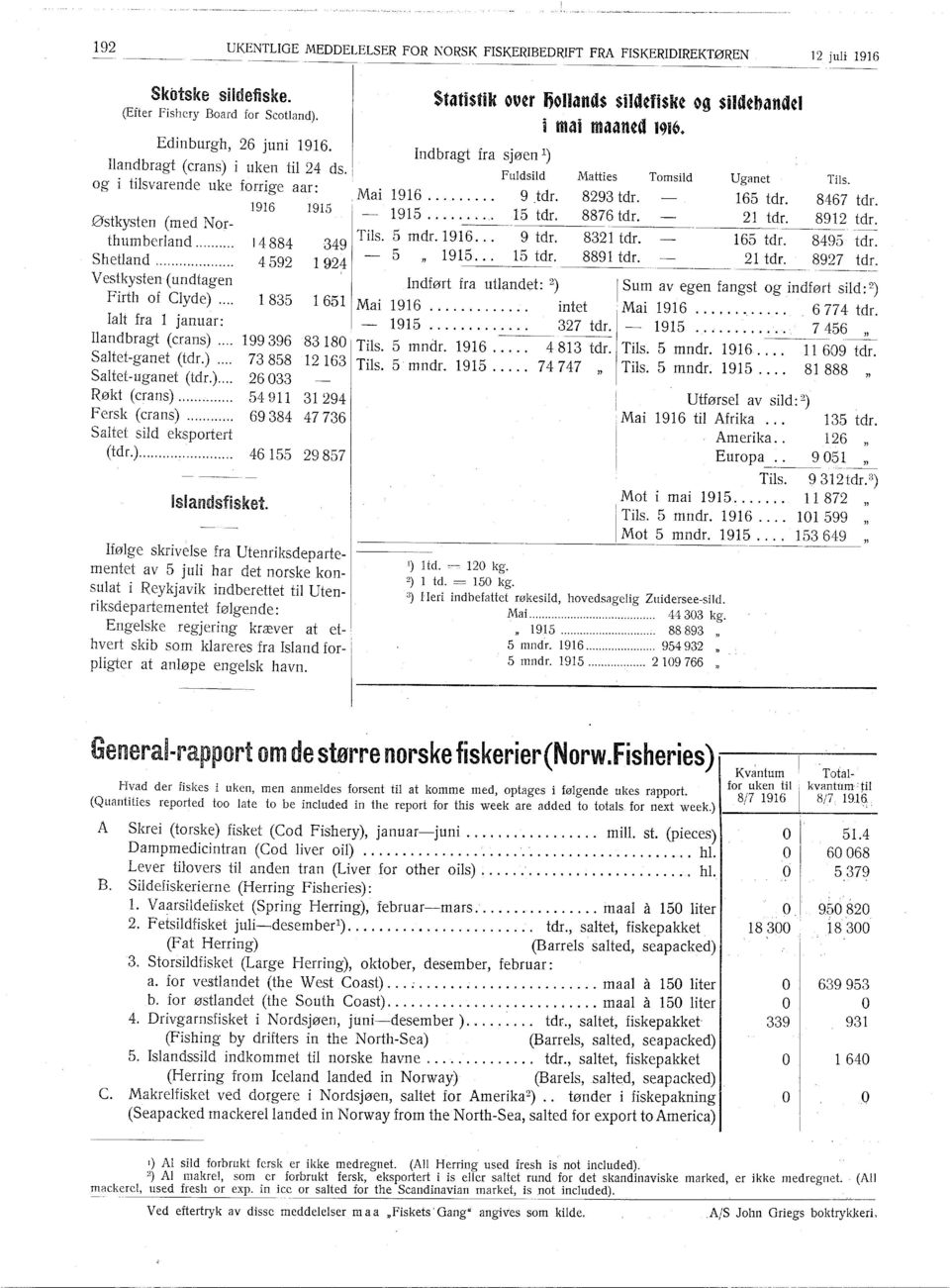 og i tilsvarende uke forrige aar: [Mai 96.... 9. 8293 65 8467 96 95 95... --.:..~.~. 5 8876 --: 2 892 Østkysten (med Nor- -349 Tils. 5 mdr. 96... 9 832 65 8495 thumberland... 4884 _ 5 95.