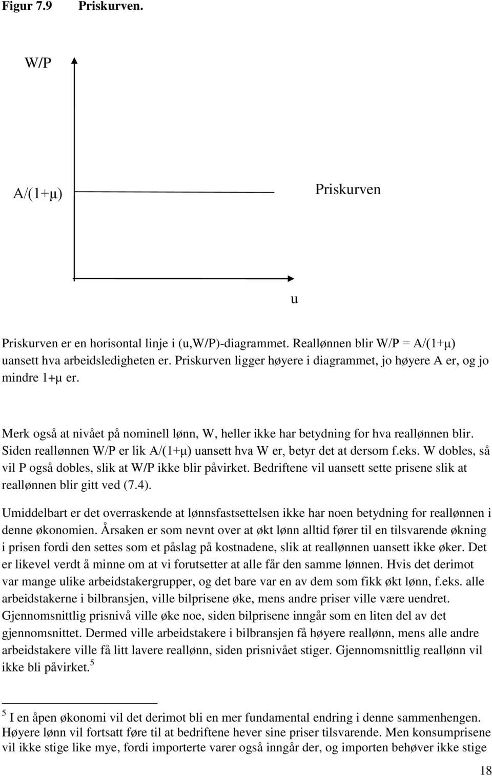 Siden reallønnen W/P er lik A/(1+μ) uansett hva W er, betyr det at dersom f.eks. W dobles, så vil P også dobles, slik at W/P ikke blir påvirket.