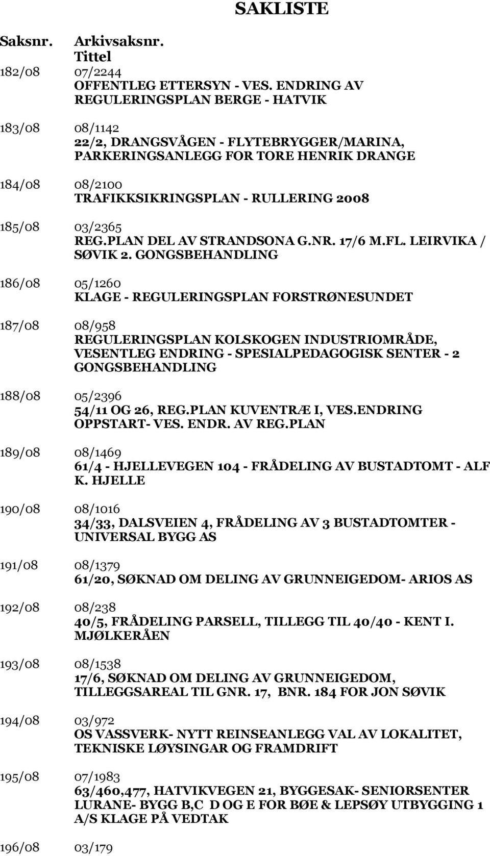 03/2365 REG.PLAN DEL AV STRANDSONA G.NR. 17/6 M.FL. LEIRVIKA / SØVIK 2.
