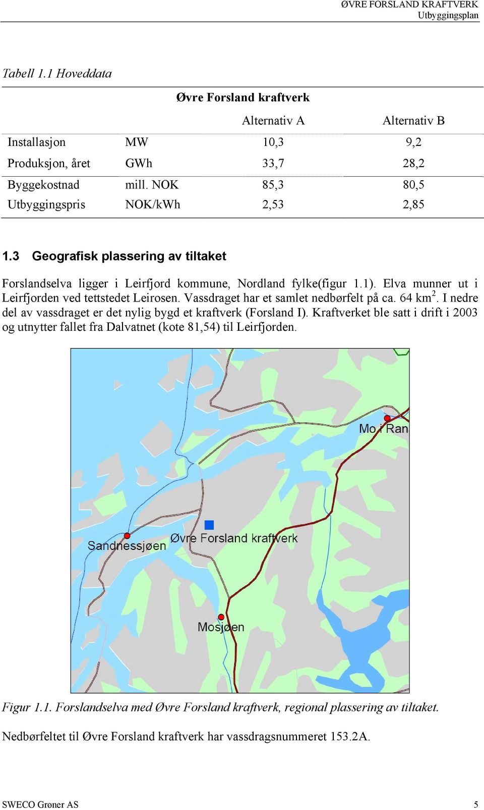 Elva munner ut i Leirfjorden ved tettstedet Leirosen. Vassdraget har et samlet nedbørfelt på ca. 64 km 2. I nedre del av vassdraget er det nylig bygd et kraftverk (Forsland I).