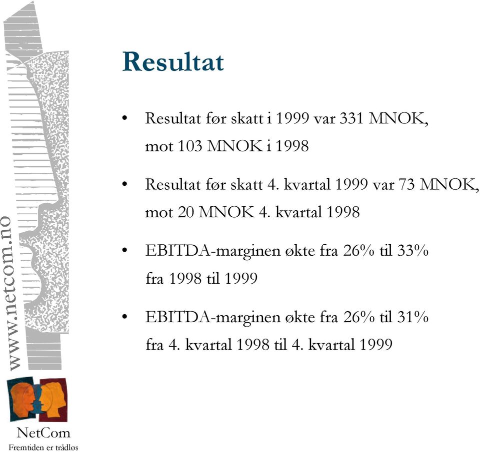 kvartal 1998 EBITDA-marginen økte fra 26% til 33% fra 1998 til 1999