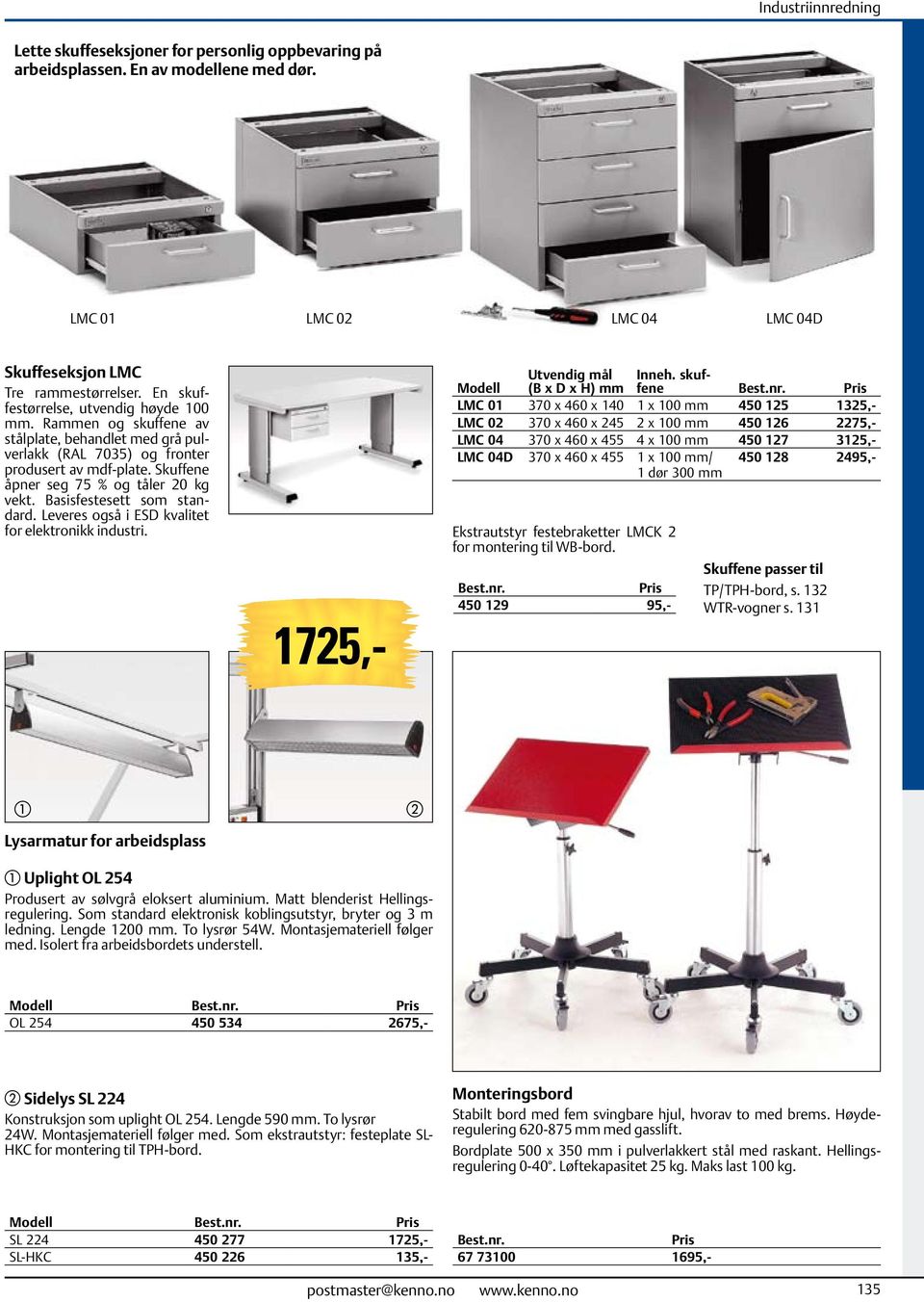 Basisfestesett som standard. Leveres også i ESD kvalitet for elektronikk industri. 67 73100 1695,- 1725,- Modell Utvendig mål (B x D x H) mm Inneh.