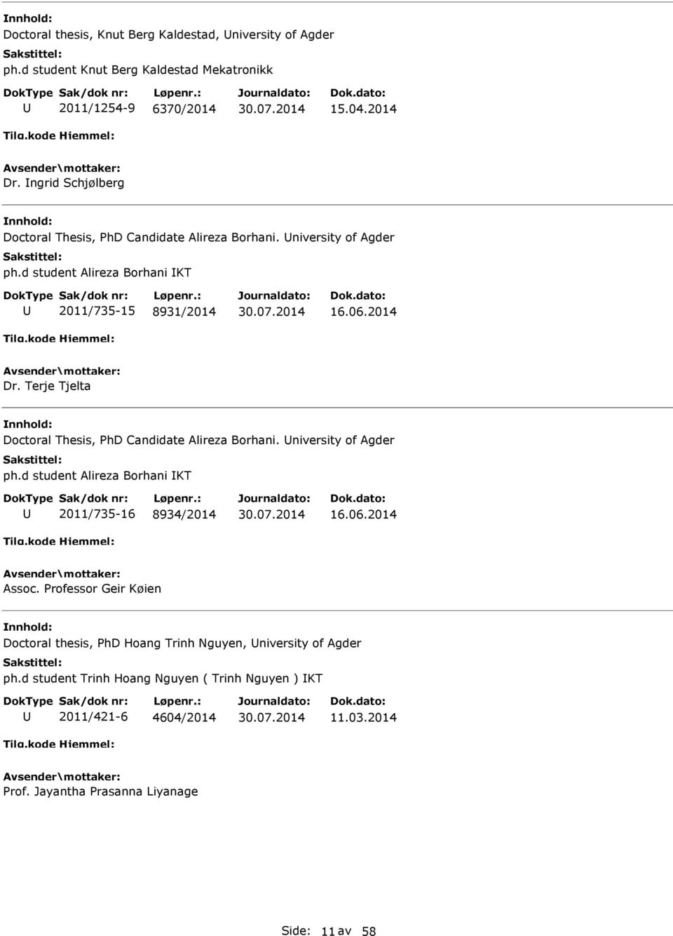 Terje Tjelta Doctoral Thesis, PhD Candidate Alireza Borhani. niversity of Agder ph.d student Alireza Borhani IKT 2011/735-16 8934/2014 16.06.2014 Assoc.