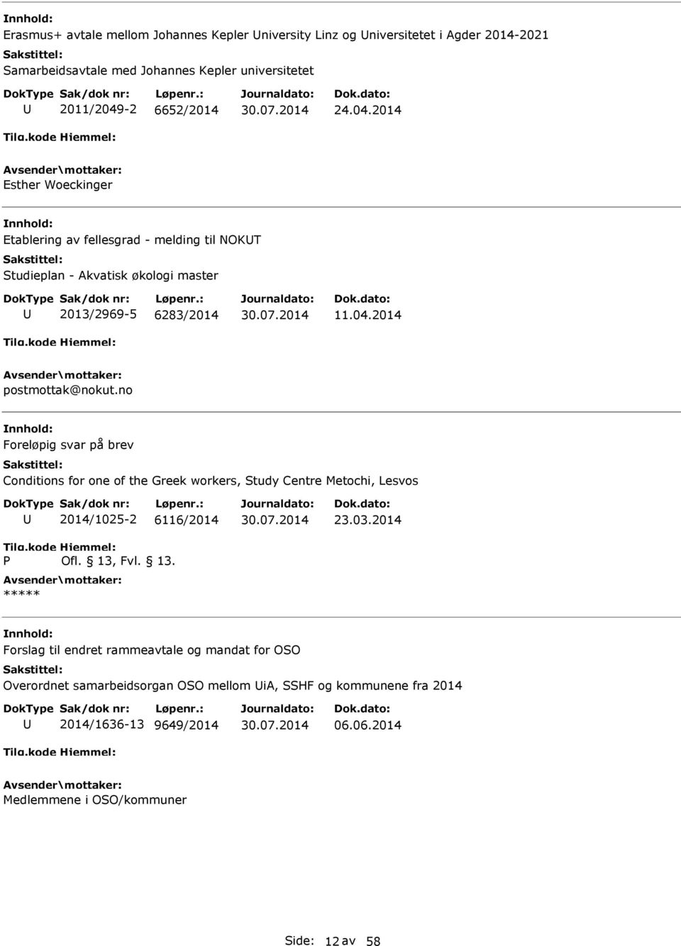 no Foreløpig svar på brev Conditions for one of the Greek workers, Study Centre Metochi, Lesvos P 2014/1025-2 6116/2014 23.03.