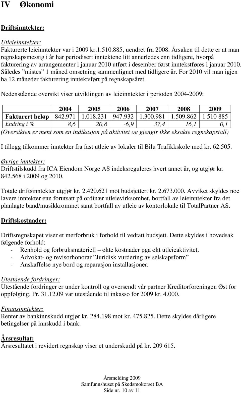 januar 2010. Således mistes 1 måned omsetning sammenlignet med tidligere år. For 2010 vil man igjen ha 12 måneder fakturering inntektsført på regnskapsåret.