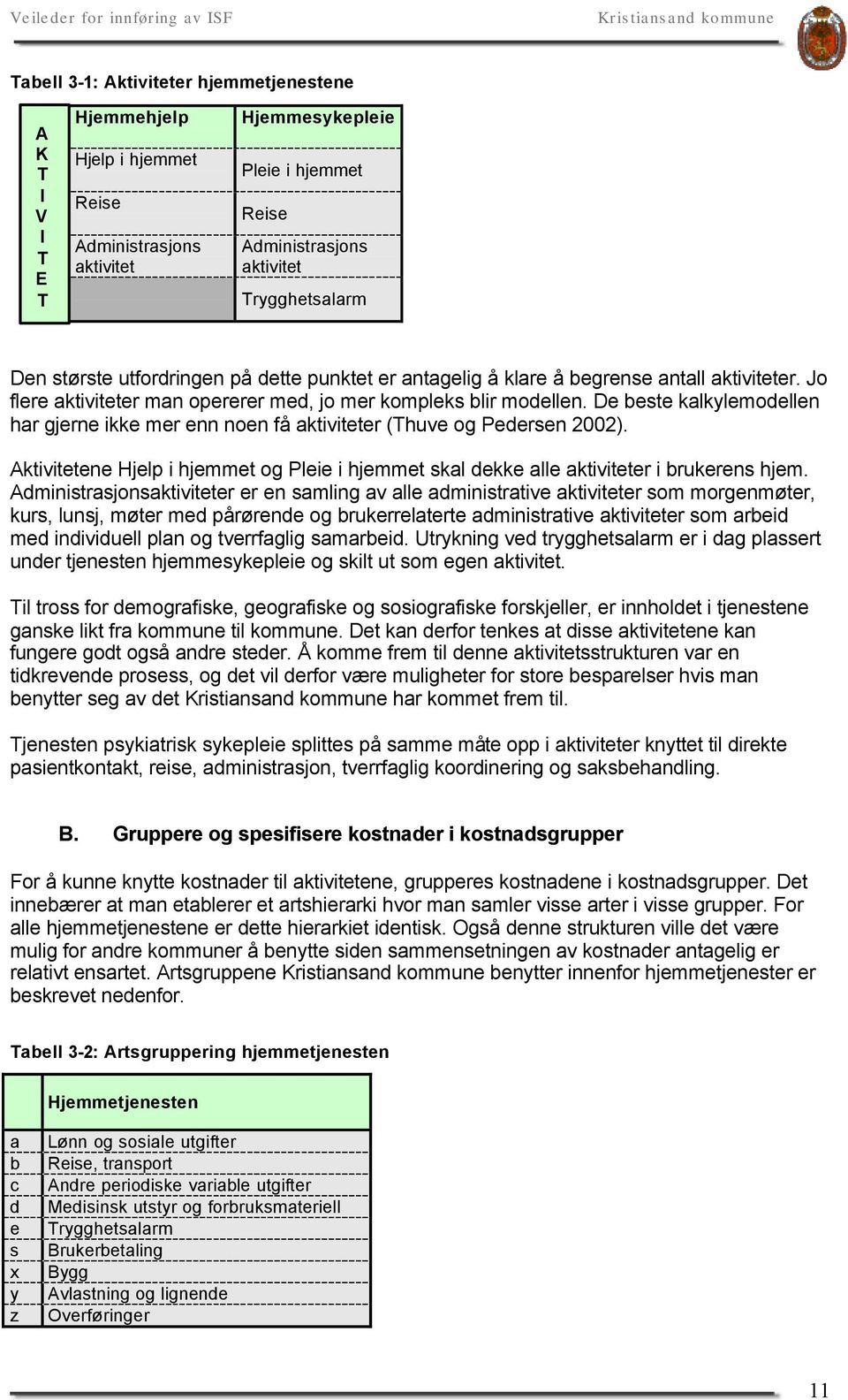 De beste kalkylemodellen har gjerne ikke mer enn noen få aktiviteter (Thuve og Pedersen 2002). Aktivitetene Hjelp i hjemmet og Pleie i hjemmet skal dekke alle aktiviteter i brukerens hjem.