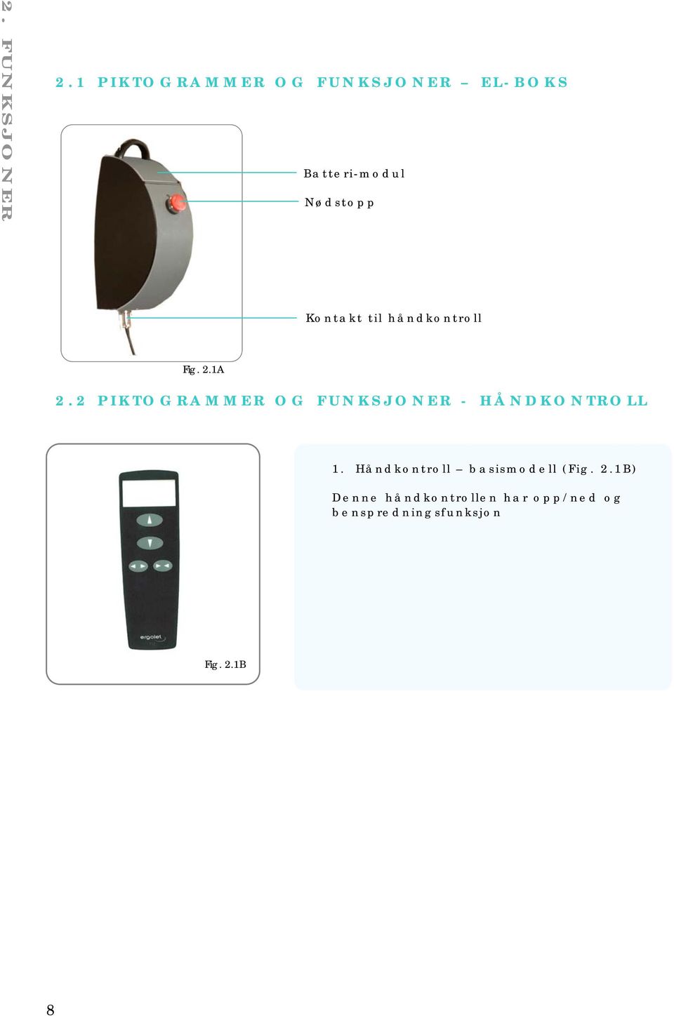 Kontakt til håndkontroll Fig. 2.1A 2.