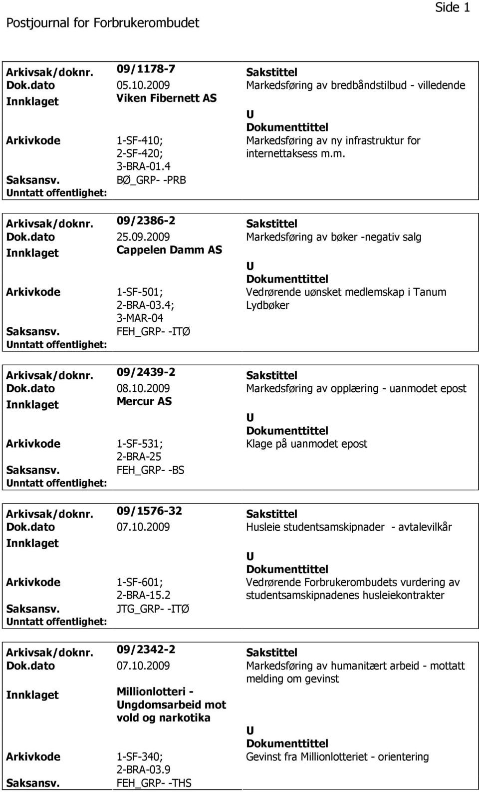 4; Vedrørende uønsket medlemskap i Tanum Lydbøker TØ Arkivsak/doknr. 09/2439-2 Sakstittel Dok.dato 08.10.