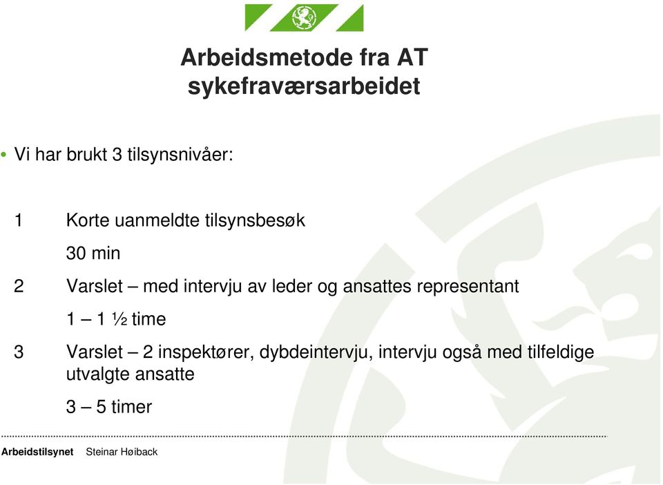 intervju av leder og ansattes representant 1 1 ½ time 3 Varslet 2