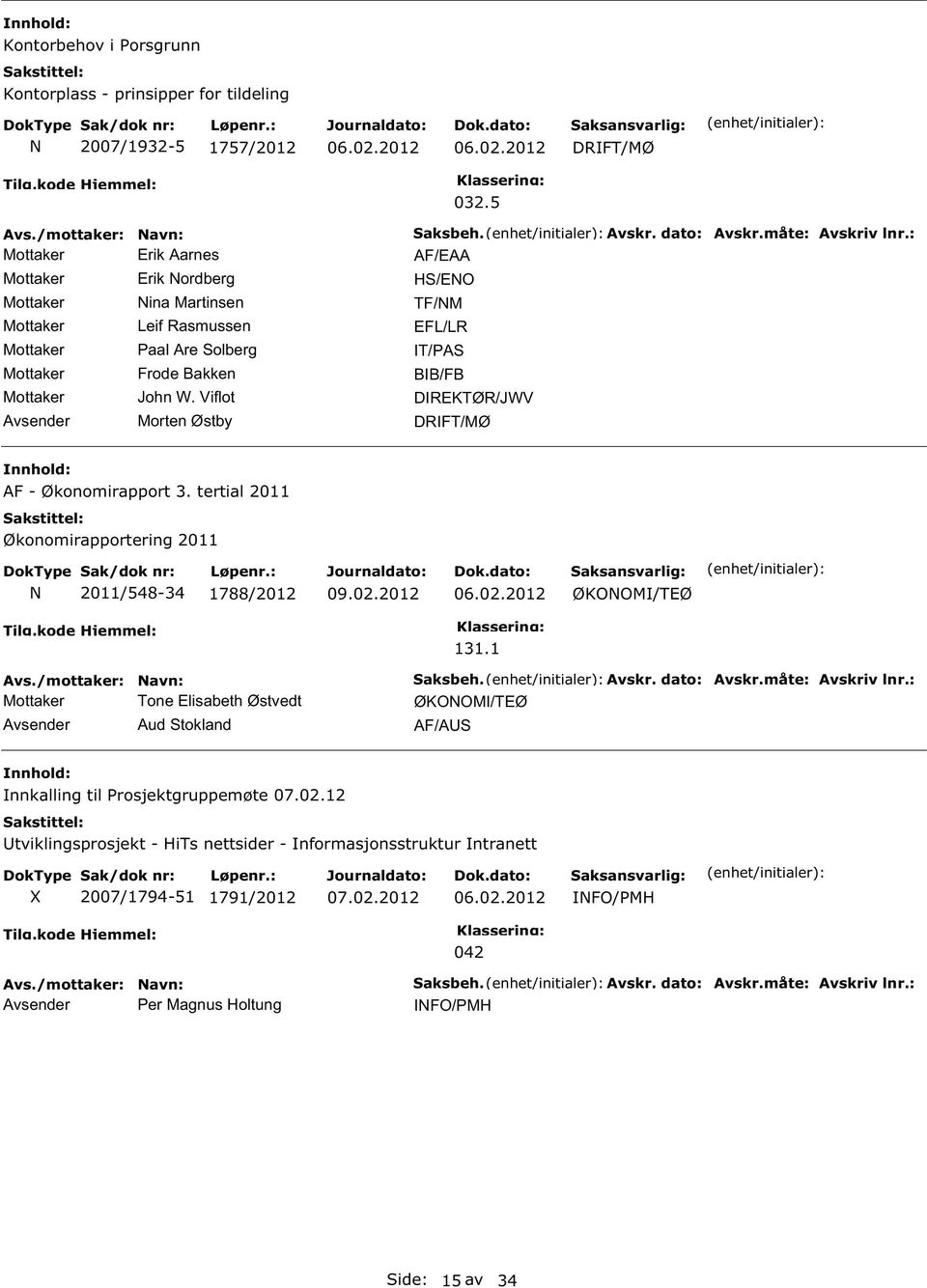 dato: Avskr.måte: Avskriv lnr.: AF/EAA HS/EO TF/M EFL/LR IT/AS BIB/FB DIREKTØR/JWV DRIFT/MØ AF - Økonomirapport 3. tertial 2011 Økonomirapportering 2011 2011/548-34 1788/2012 06.02.