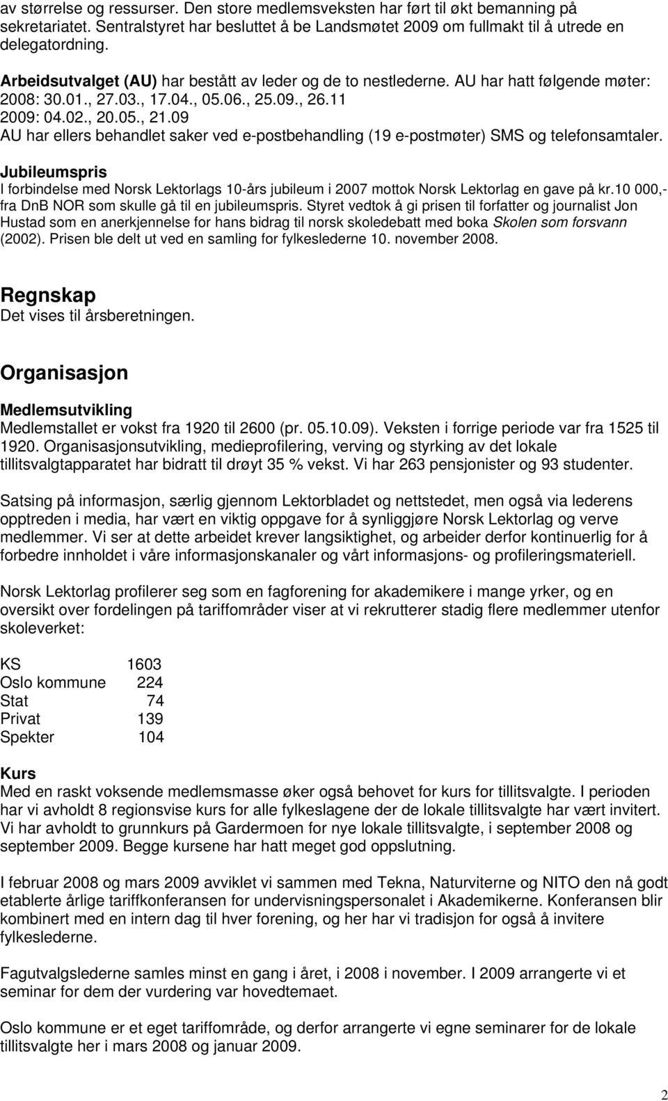 09 AU har ellers behandlet saker ved e-postbehandling (19 e-postmøter) SMS og telefonsamtaler.