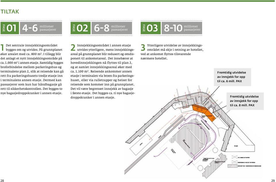 Samtidig bygges broforbindelse mellom parkeringshus og terminalens plan 2, slik at reisende kan gå rett fra parkeringshusets tredje etasje inn i terminalens annen etasje.