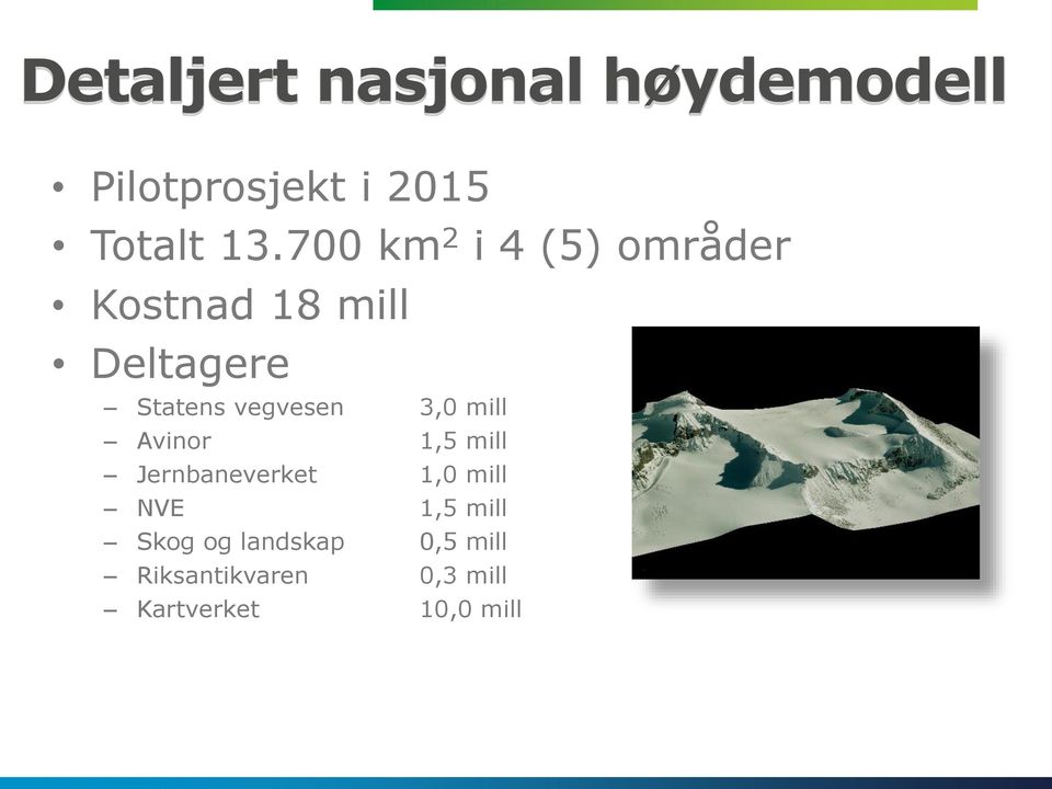 vegvesen 3,0 mill Avinor 1,5 mill Jernbaneverket 1,0 mill NVE 1,5