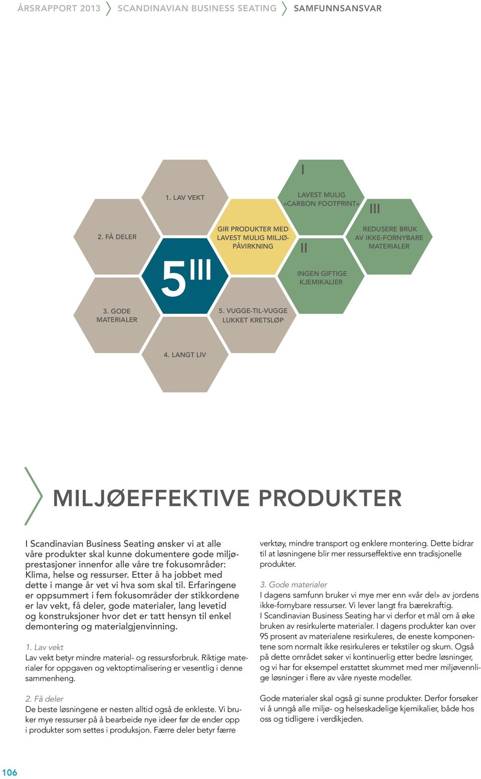 LANGT LIV MILJØEFFEKTIVE PRODUKTER I Scandinavian Business Seating ønsker vi at alle våre produkter skal kunne dokumentere gode miljøprestasjoner innenfor alle våre tre fokusområder: Klima, helse og