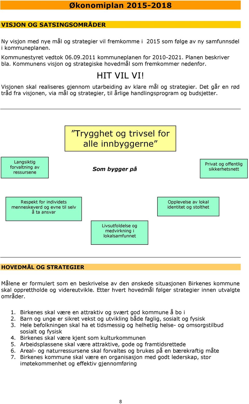 Det går en rød tråd fra visjonen, via mål og strategier, til årlige handlingsprogram og budsjetter.