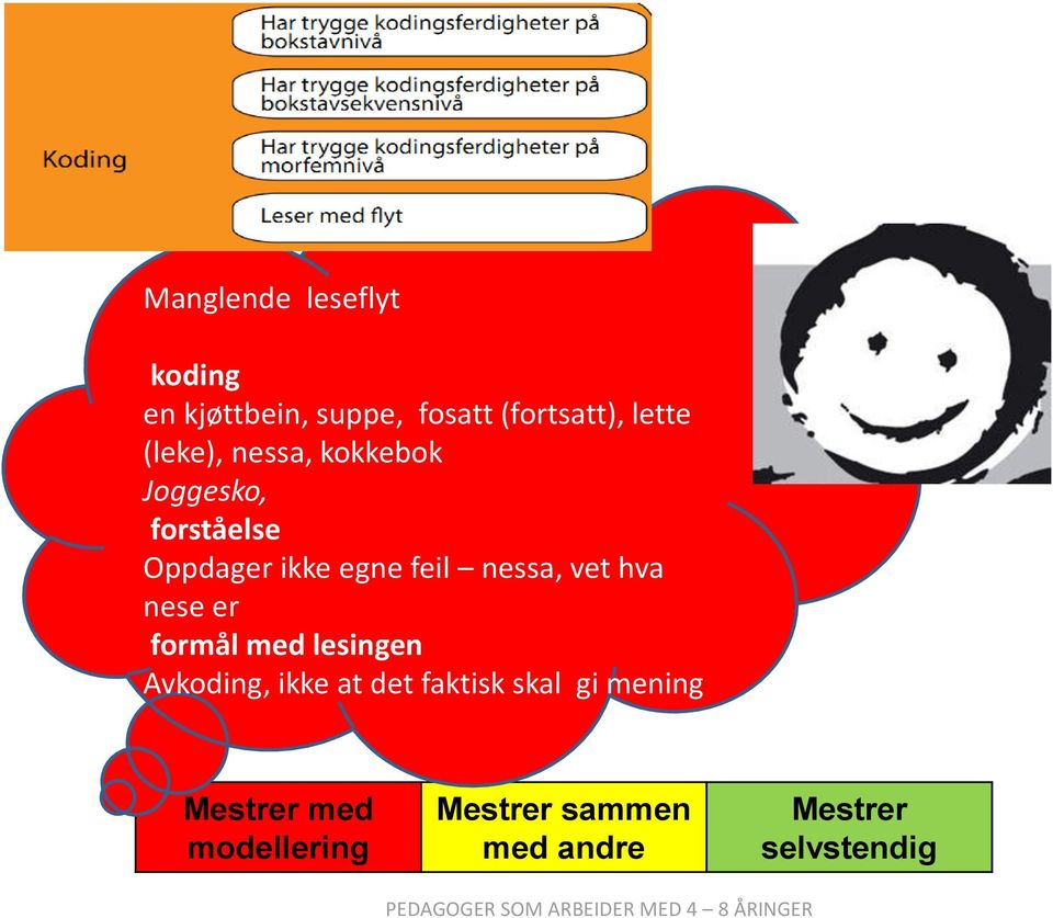 formål med lesingen Avkoding, ikke at det faktisk skal gi mening Mestrer med