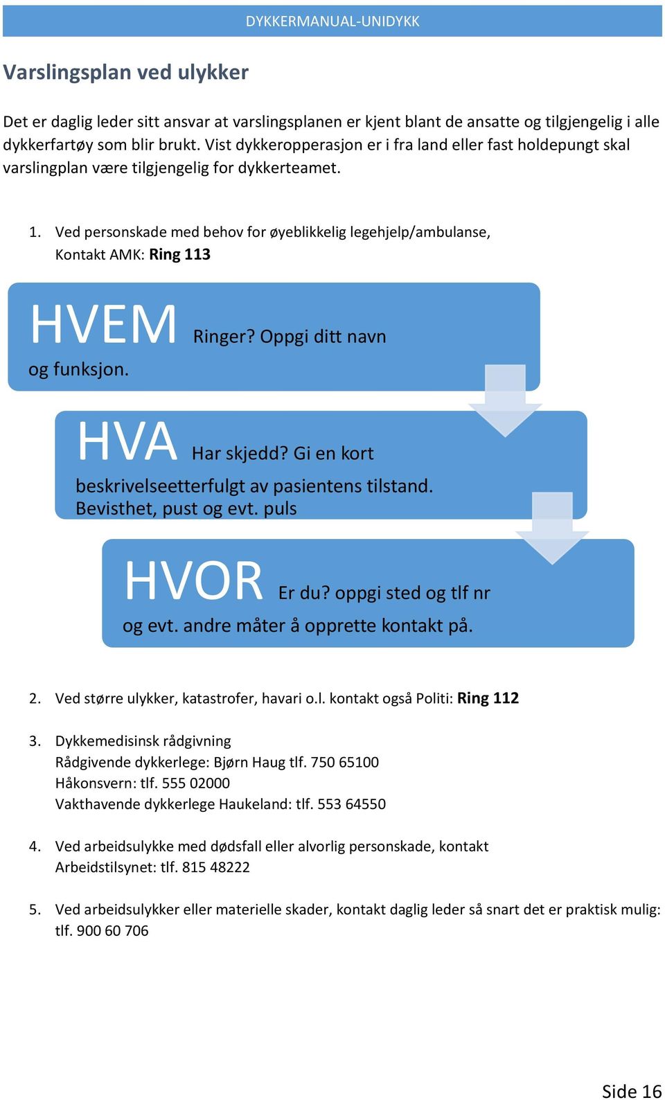 Ved personskade med behov for øyeblikkelig legehjelp/ambulanse, Kontakt AMK: Ring 113 HVEM Ringer? Oppgi ditt navn og funksjon. HVA Har skjedd? Gi en kort beskrivelseetterfulgt av pasientens tilstand.