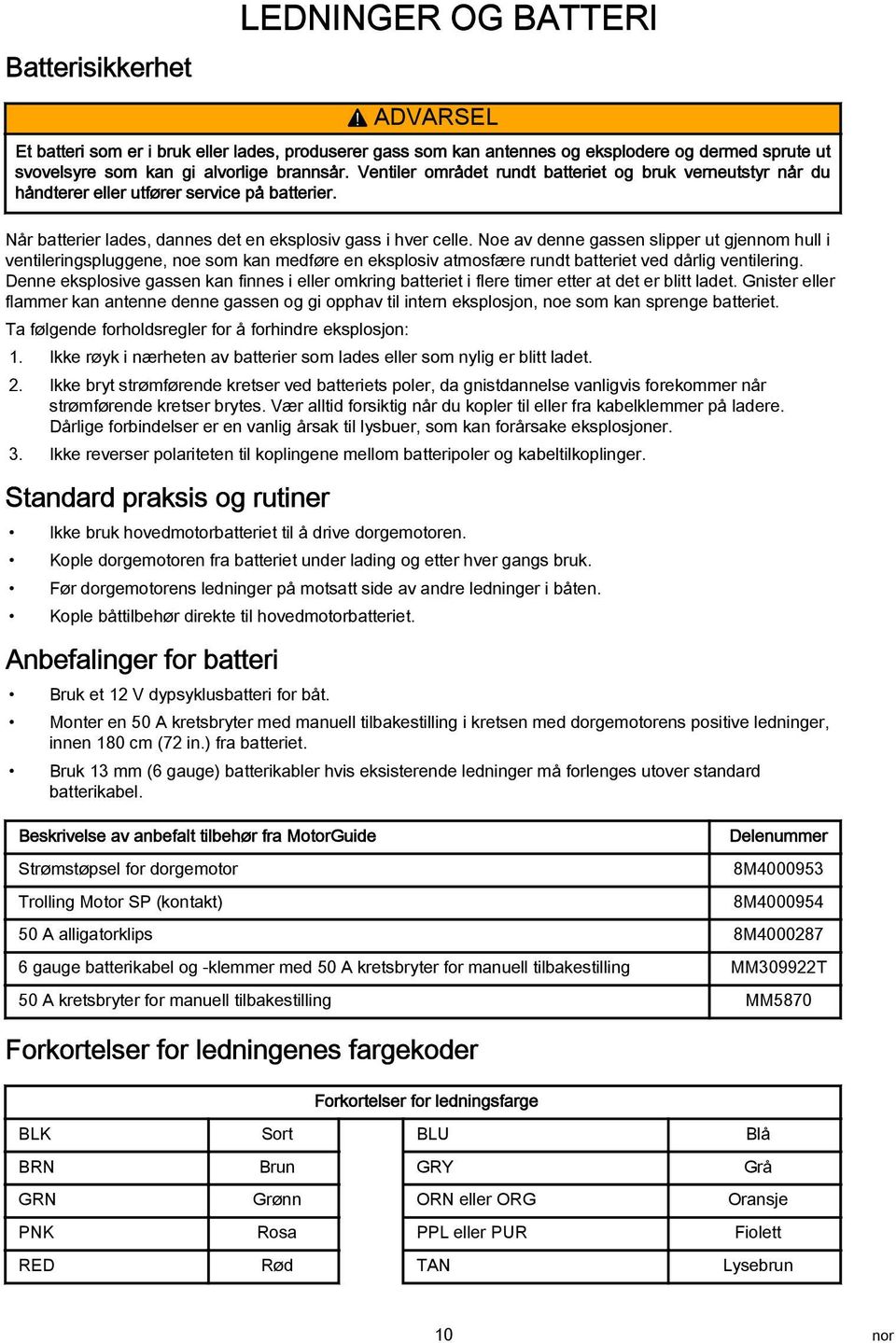 Noe v denne gssen slipper ut gjennom hull i ventileringspluggene, noe som kn medføre en eksplosiv tmosfære rundt tteriet ved dårlig ventilering.