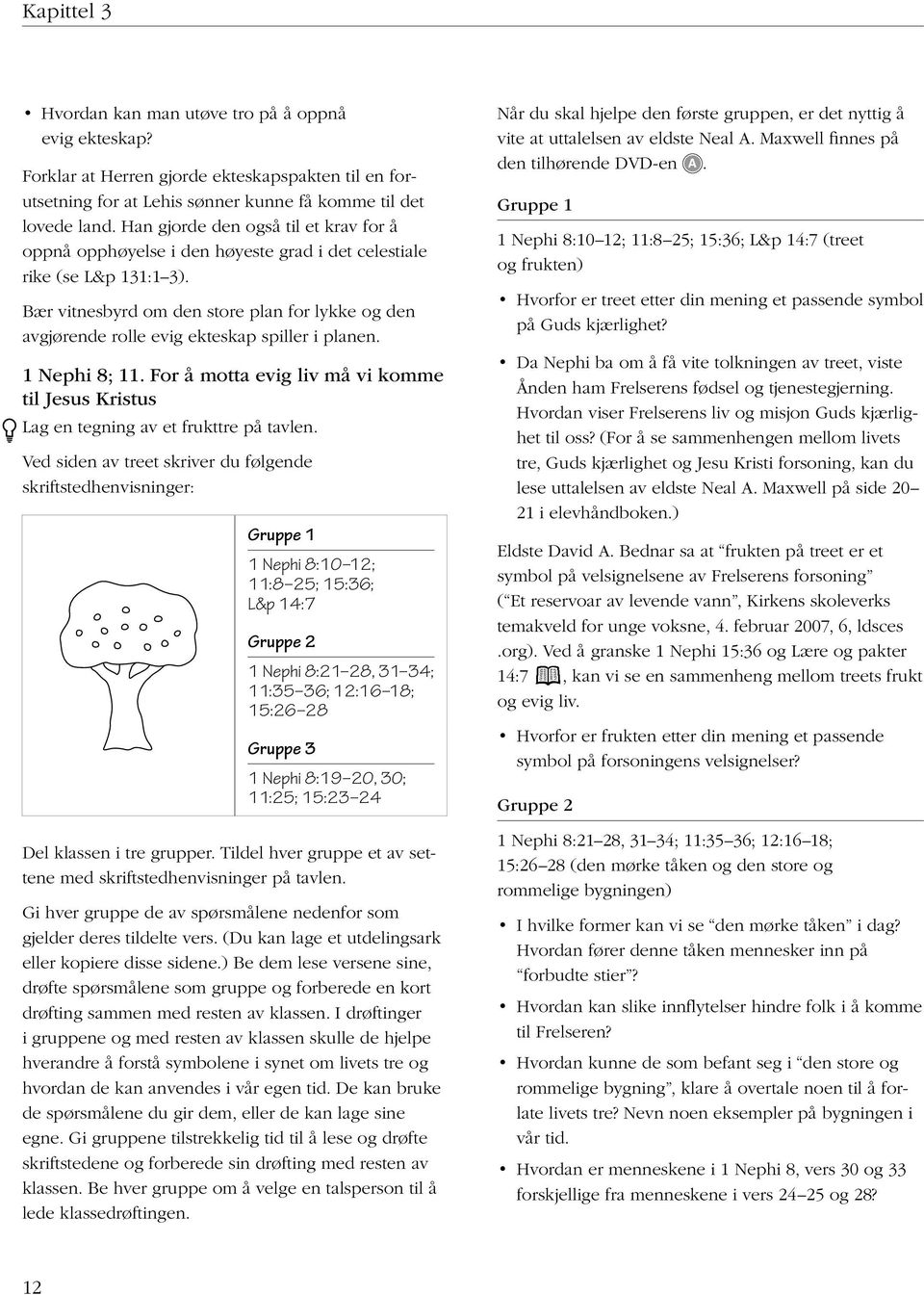 Bær vitnesbyrd om den store plan for lykke og den avgjørende rolle evig ekteskap spiller i planen. 1 Nephi 8; 11.