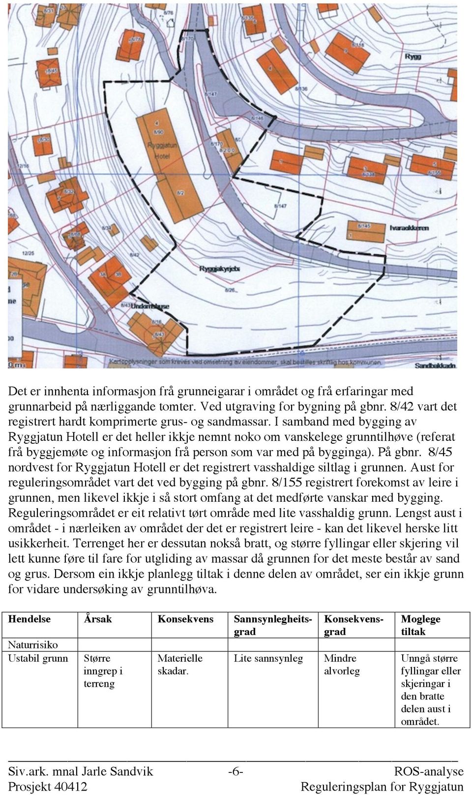 I samband med bygging av Ryggjatun Hotell er det heller ikkje nemnt noko om vanskelege grunntilhøve (referat frå byggjemøte og informasjon frå person som var med på bygginga). På gbnr.