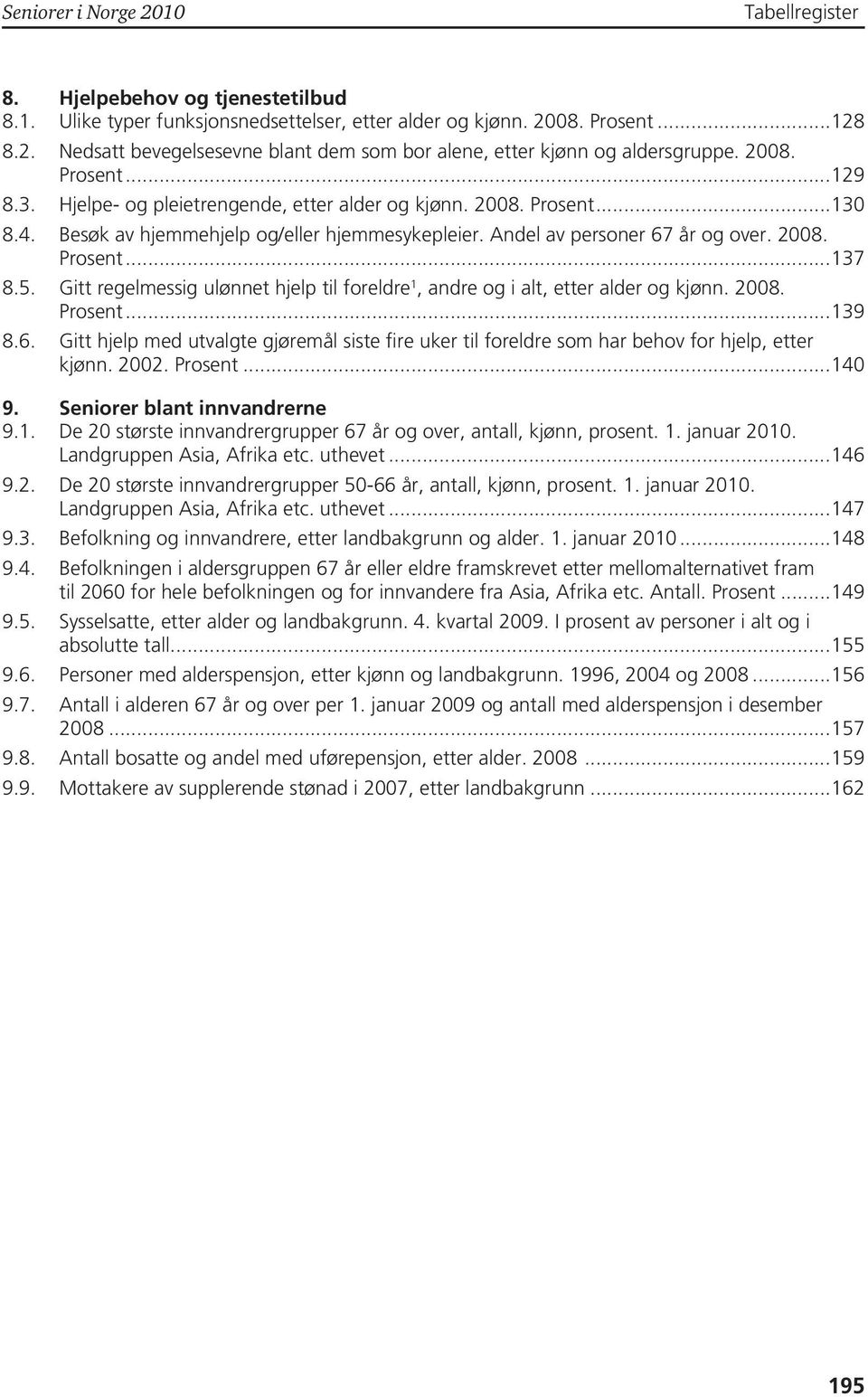 5. Gitt regelmessig ulønnet hjelp til foreldre 1, andre og i alt, etter alder og kjønn. 2008. Prosent...139 8.6.