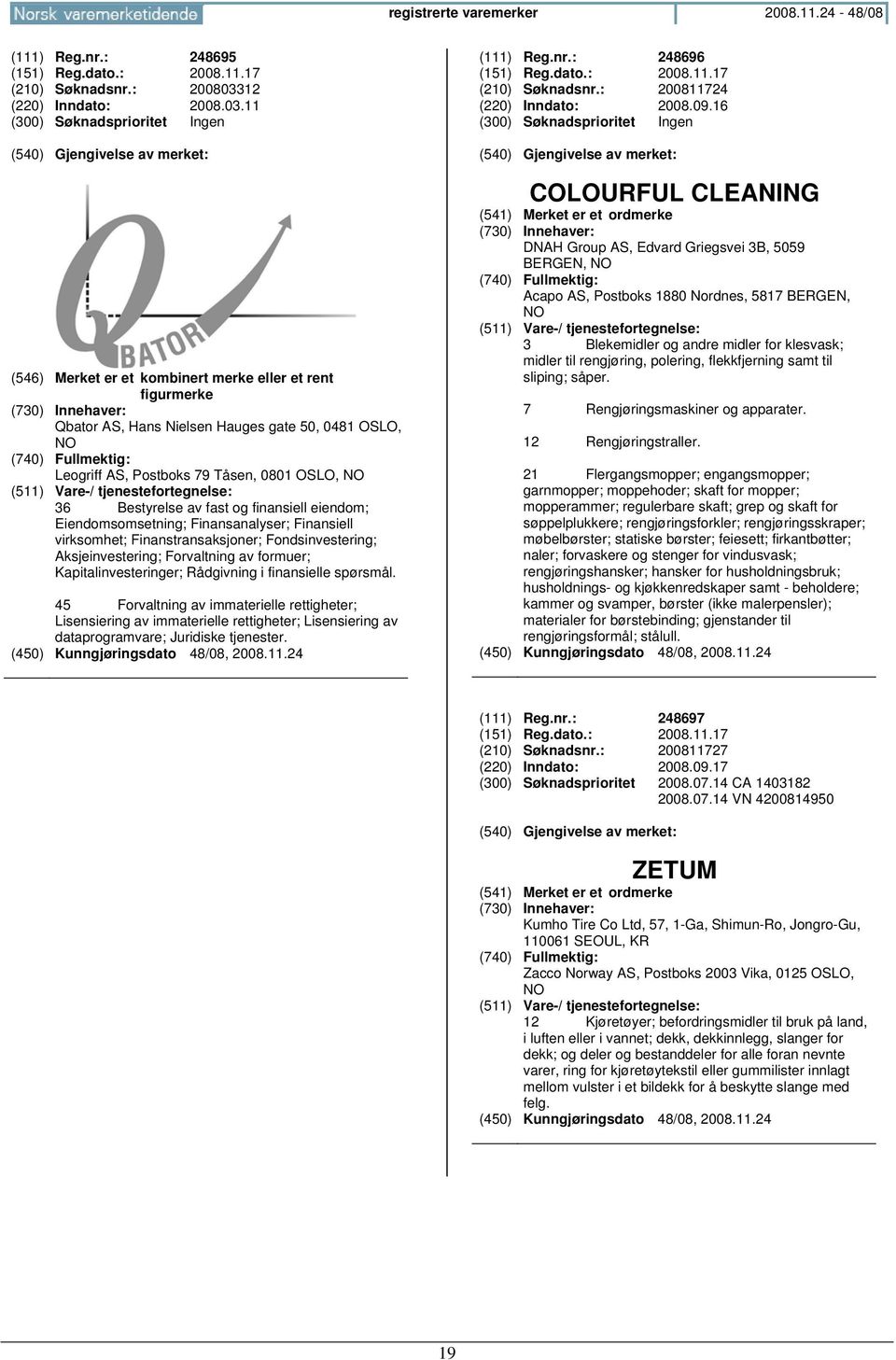 11 (546) Merket er et kombinert merke eller et rent figurmerke Qbator AS, Hans Nielsen Hauges gate 50, 0481 OSLO, Leogriff AS, Postboks 79 Tåsen, 0801 OSLO, 36 Bestyrelse av fast og finansiell