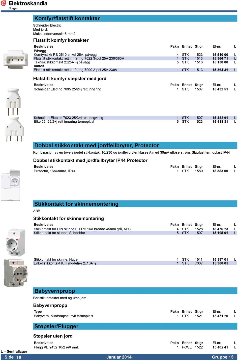 Teknisk stikkontakt 2x25A +j påvegg 5 STK 1513 15 130 00 L Innfelt Flatstift stikkontakt rett innføring 7000 2-pol 25A 230V 1 STK 1513 15 364 31 L Flatstift komfyr støpsler med jord Schneider