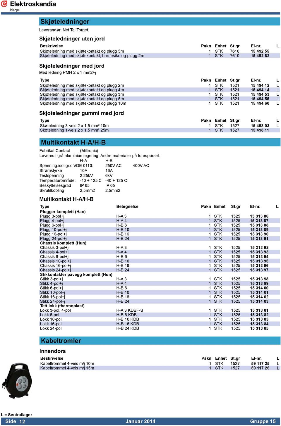 STK 1521 15 494 14 L Skjøteledning med skjøtekontakt og plugg 3m 1 STK 1521 15 494 53 L Skjøteledning med skjøtekontakt og plugg 5m 1 STK 1521 15 494 55 L Skjøteledning med skjøtekontakt og plugg 10m