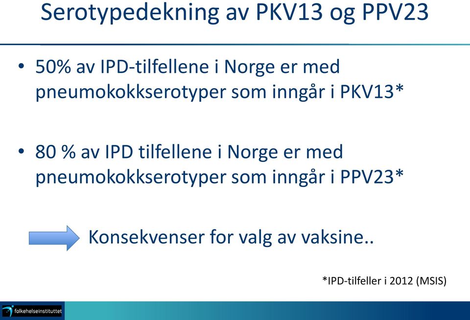 IPD tilfellene i Norge er med pneumokokkserotyper som inngår i