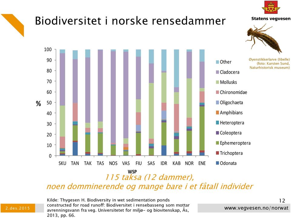 et fåtall individer Øyenstikkerlarve (libelle) (foto: Karsten Sund, Naturhistorisk museum) Kilde: Thygesen H.