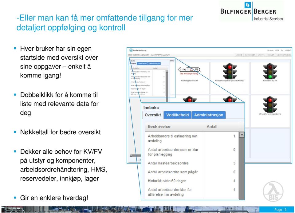 Dobbelklikk for å komme til liste med relevante data for deg Nøkkeltall ll for bedre oversikt Dekker