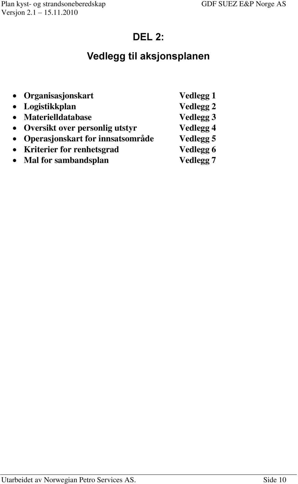 Operasjonskart for innsatsområde Vedlegg 5 Kriterier for renhetsgrad Vedlegg 6