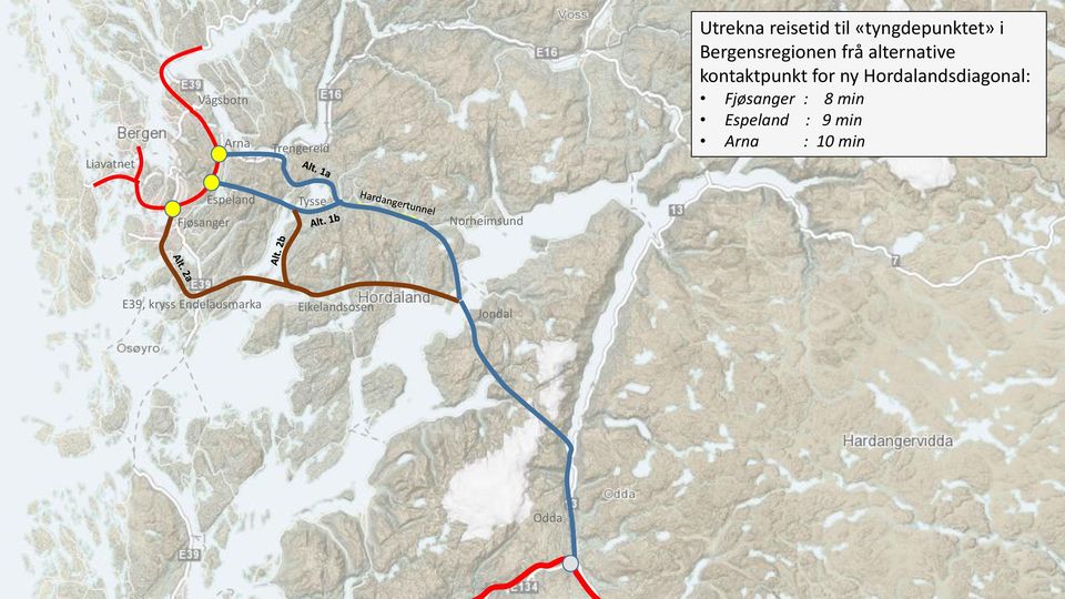 Hordalandsdiagonal: Fjøsanger : 8 min Espeland : 9 min