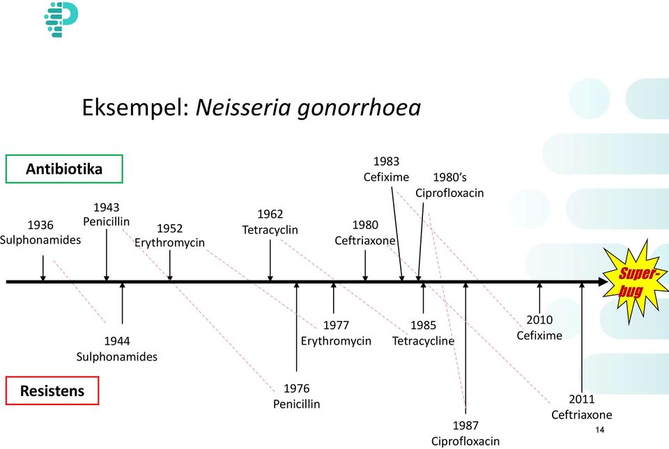 1980 s Ciprofloxacin Superbug 1944 Sulphonamides 1977 Erythromycin 1985