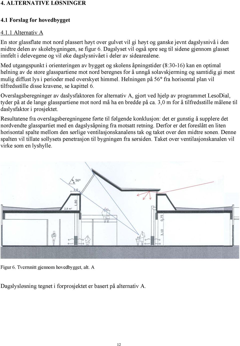 Med utgangspunkt i orienteringen av bygget og skolens åpningstider (8:30-16) kan en optimal helning av de store glasspartiene mot nord beregnes for å unngå solavskjerming og samtidig gi mest mulig