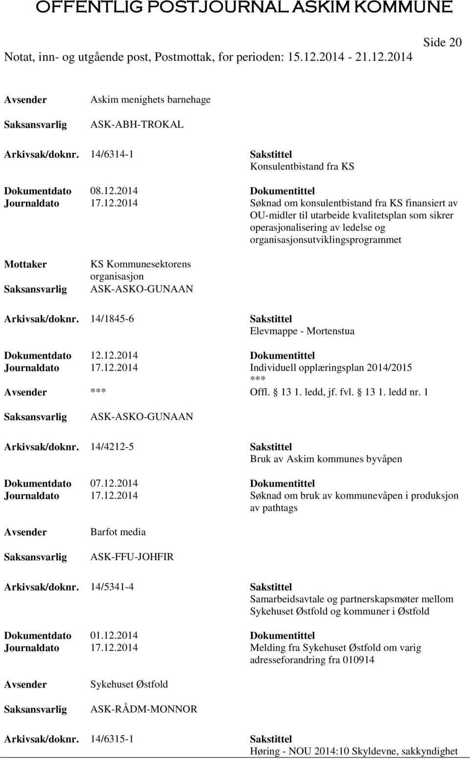 2014 Søknad om konsulentbistand fra KS finansiert av OU-midler til utarbeide kvalitetsplan som sikrer operasjonalisering av ledelse og organisasjonsutviklingsprogrammet Mottaker KS Kommunesektorens